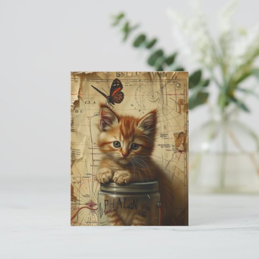 Ginger Kitten Collage Gemengde media Briefkaart (Staand voorkant)