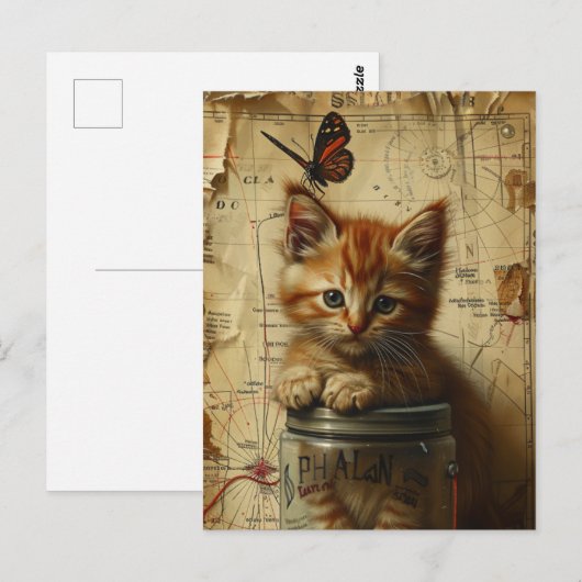 Ginger Kitten Collage Gemengde media Briefkaart (Voorkant / Achterkant)