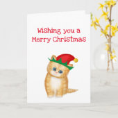 Ginger kitten die je een vrolijke kerstkaart wense kaart (Gele Bloem)