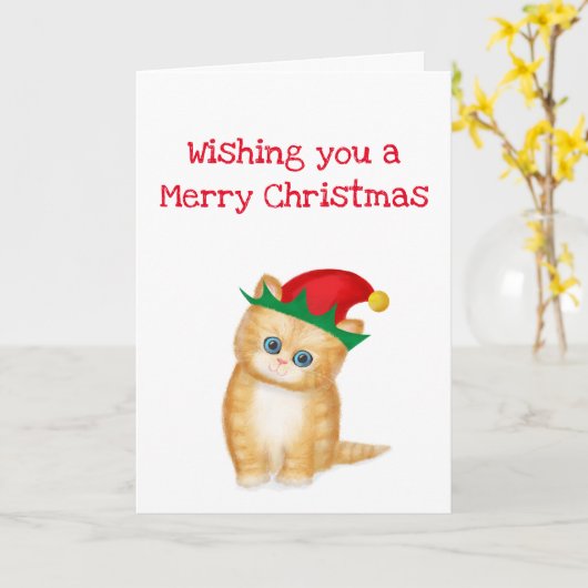 Ginger kitten die je een vrolijke kerstkaart wense kaart (Gele Bloem)