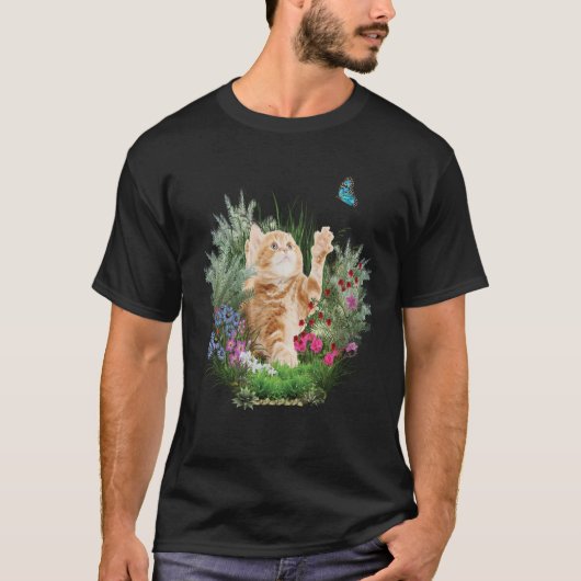 Ginger kitten die spelen met een vlinder T-shirt (Voorkant)