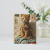Ginger Kitten Garen Collage Gemengde media Briefkaart (Staand voorkant)