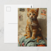 Ginger Kitten Garen Collage Gemengde media Briefkaart (Voorkant / Achterkant)