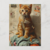 Ginger Kitten Garen Collage Gemengde media Briefkaart (Voorkant)