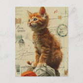 Ginger Kitten Garen Collage Gemengde media Briefkaart (Voorkant)