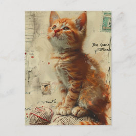 Ginger Kitten Garen Collage Gemengde media Briefkaart