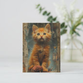 Ginger Kitten Garen Collage Gemengde media Briefkaart (Staand voorkant)