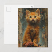 Ginger Kitten Garen Collage Gemengde media Briefkaart (Voorkant / Achterkant)