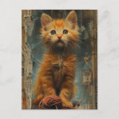 Ginger Kitten Garen Collage Gemengde media Briefkaart (Voorkant)