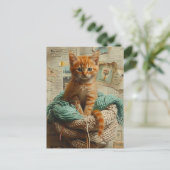 Ginger Kitten Garen Collage Gemengde media Briefkaart (Staand voorkant)