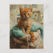 Ginger Kitten Garen Collage Gemengde media Briefkaart (Voorkant)