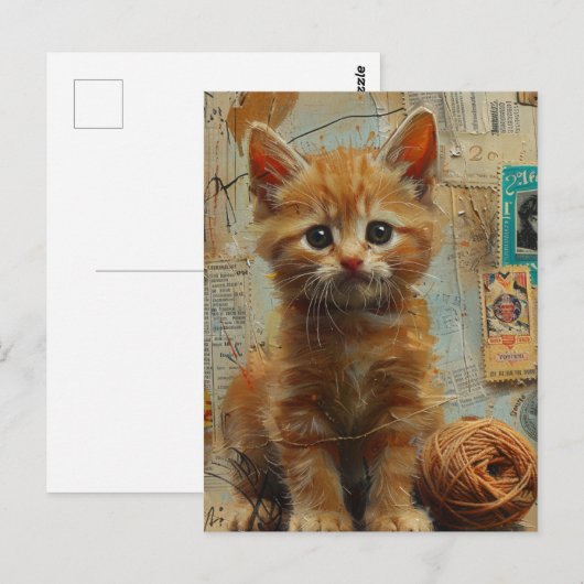 Ginger Kitten Garen Collage Gemengde media Briefkaart (Voorkant / Achterkant)
