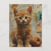 Ginger Kitten Garen Collage Gemengde media Briefkaart (Voorkant)