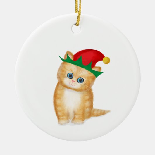 Ginger kitten gepersonaliseerde kerstboomversierin keramisch ornament (Voorkant)