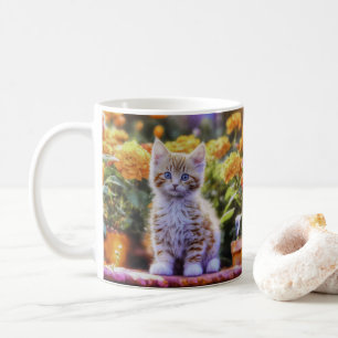 Ginger Kitten in een bloementuin Koffiemok