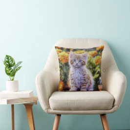 Ginger Kitten in een bloementuin Kussen