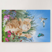 Ginger Kitten in een bloementuin Legpuzzel (Horizontaal)
