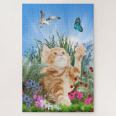Ginger Kitten in een bloementuin Legpuzzel (Verticaal)