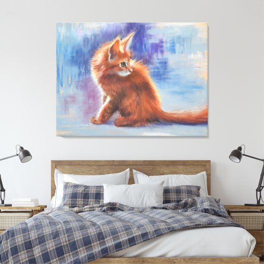 Ginger Kitten in pastellicht Canvas Afdruk (Insitu (Slaapkamer))
