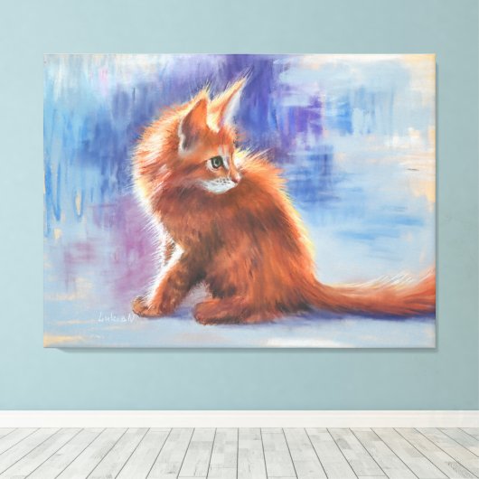 Ginger Kitten in pastellicht Canvas Afdruk (Insitu (Houten vloer))