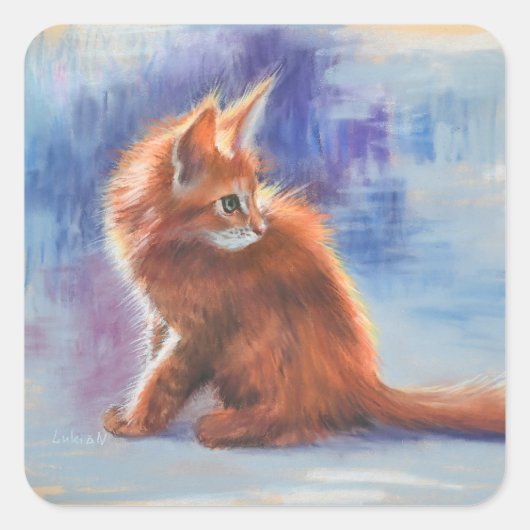 Ginger Kitten in pastellicht Vierkante Sticker (Voorkant)