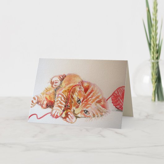 Ginger Kitten Kat Spelen Met Wol Verjaardag Kaart (Voorkant)