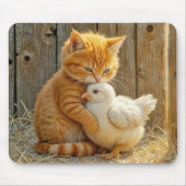 Ginger Kitten Knuffelen Een Baby Chick Muismat (Voorkant)