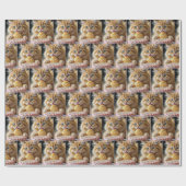 Ginger Kitten met het likken van een verjaardagsta Cadeaupapier (Vlak)