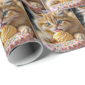 Ginger Kitten met het likken van een verjaardagsta Cadeaupapier (Rol Hoek)