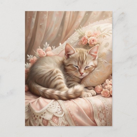 Ginger Kitten Slapen (Shabby Chic) Briefkaart (Voorkant)