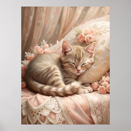Ginger Kitten Slapen (Shabby Chic) Poster (Voorkant)