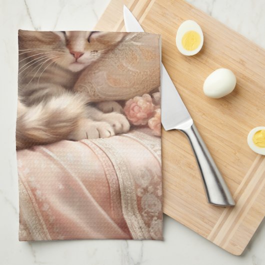 Ginger Kitten Slapen (Shabby Chic) Theedoek (Quarter Fold)