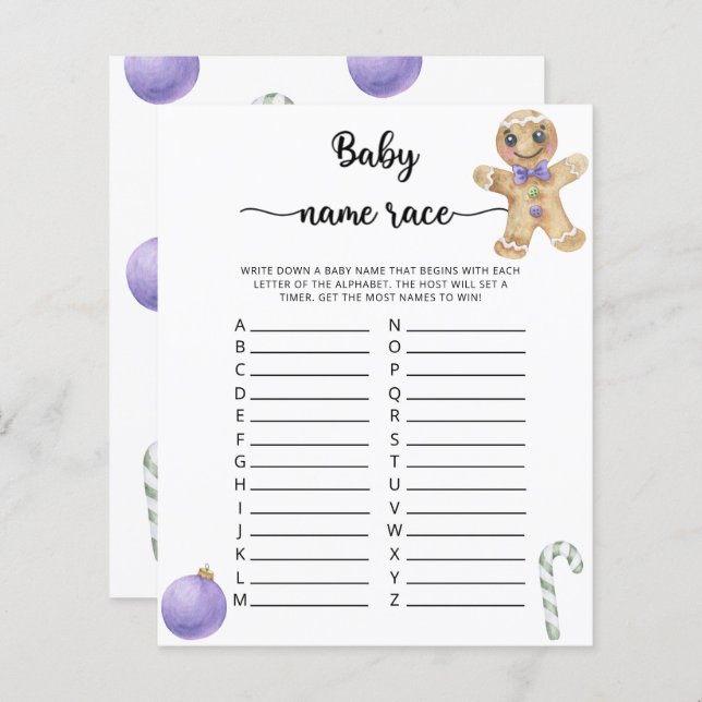 Ginger koekjes Baby name race game (Voorkant / Achterkant)