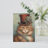 Ginger Lang Haar Kat in een tophat Briefkaart (Staand voorkant)
