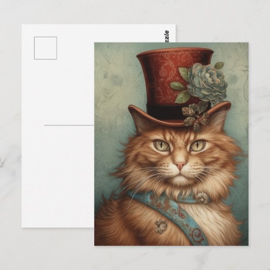 Ginger Lang Haar Kat in een tophat Briefkaart (Voorkant / Achterkant)