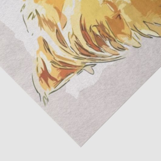 Ginger Longhair Cat Waterverf Schets Tissuepapier (Detail)