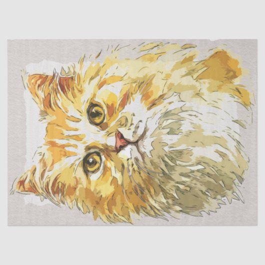 Ginger Longhair Cat Waterverf Schets Tissuepapier (Voorkant)