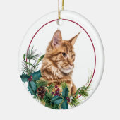 Ginger Maine Coon Cat Evergreen Berry Wreath Keramisch Ornament (Links)