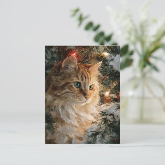 Ginger Maine Coon Christmas Briefkaart (Staand voorkant)