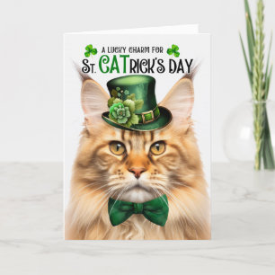 Ginger Maine Coon St CATrick's Day Lucky Charm Feestdagen Kaart