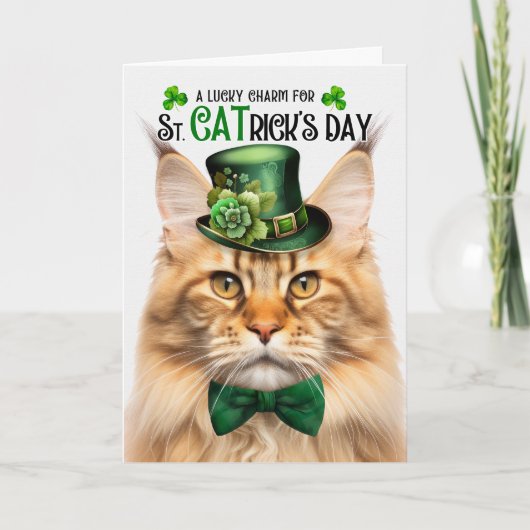 Ginger Maine Coon St CATrick's Day Lucky Charm Feestdagen Kaart (Voorkant)
