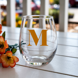 Ginger Modern Monogram Initiaal Letter Wijnglas Zonder Voet
