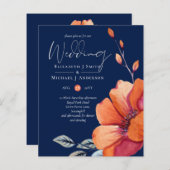 Ginger Navy Autumn Fall Wedding Invitation BUDGET (Voorkant / Achterkant)