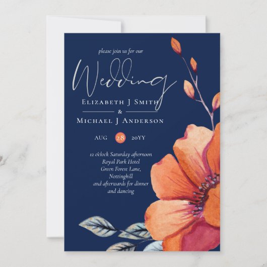 Ginger Navy Blue Autumn Fall Wedding nodigt Envl u (Voorkant)