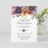 Ginger Paars najaar Herfst Floral Wedding Invites Kaart (Staand voorkant)