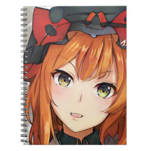 Ginger red hire anime meisje groene ogen zwarte ro notitieboek