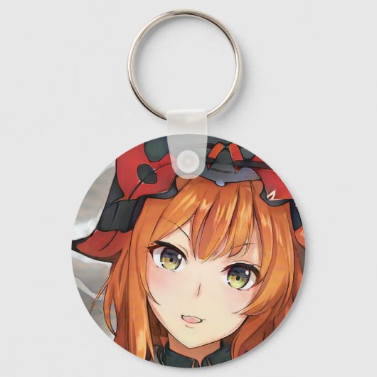 Ginger red hire anime meisje groene ogen zwarte ro sleutelhanger (Voorkant)