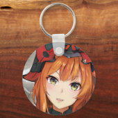 Ginger red hire anime meisje groene ogen zwarte ro sleutelhanger (Voorkant)