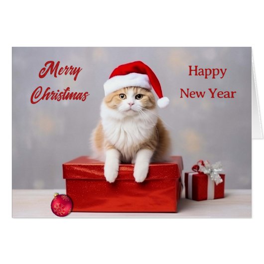 Ginger Santa Claus Cat Christmas Kaart (Voorkant Horizontaal)