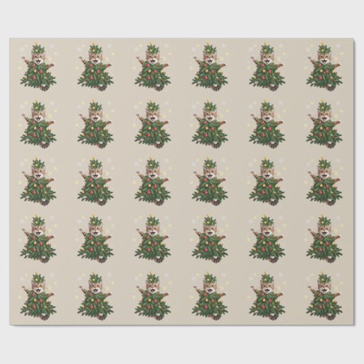Ginger Sinaasappel Kat Kerstboom Schattige Xmas Cadeaupapier (Vlak)
